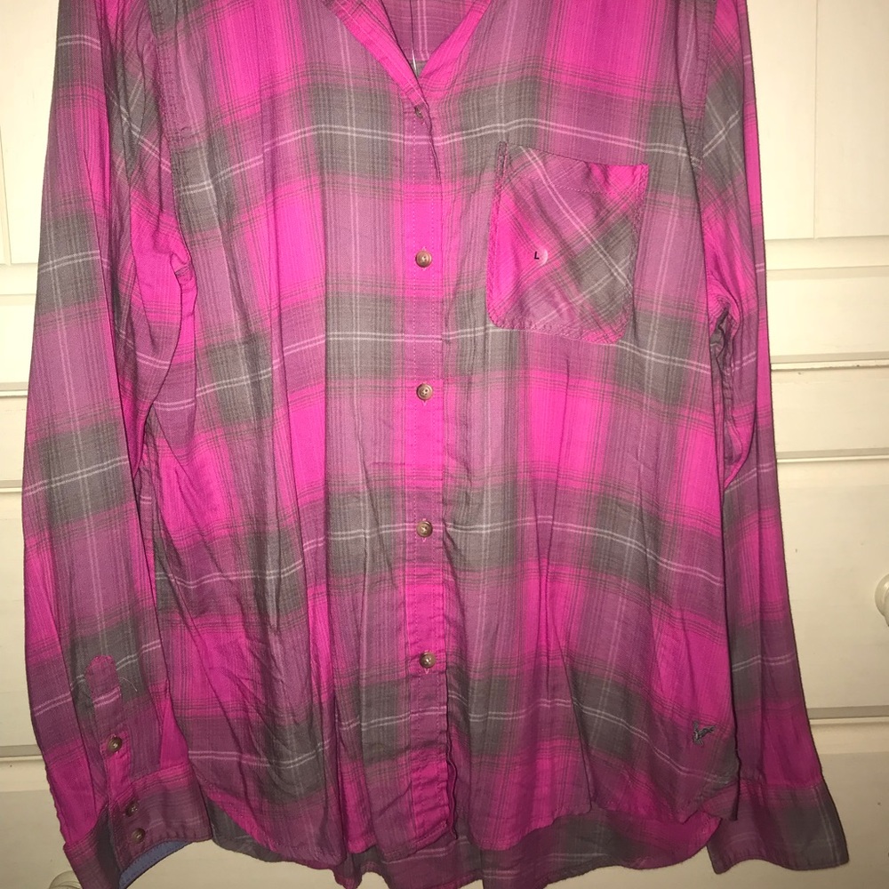Pink and gray plaid shirt